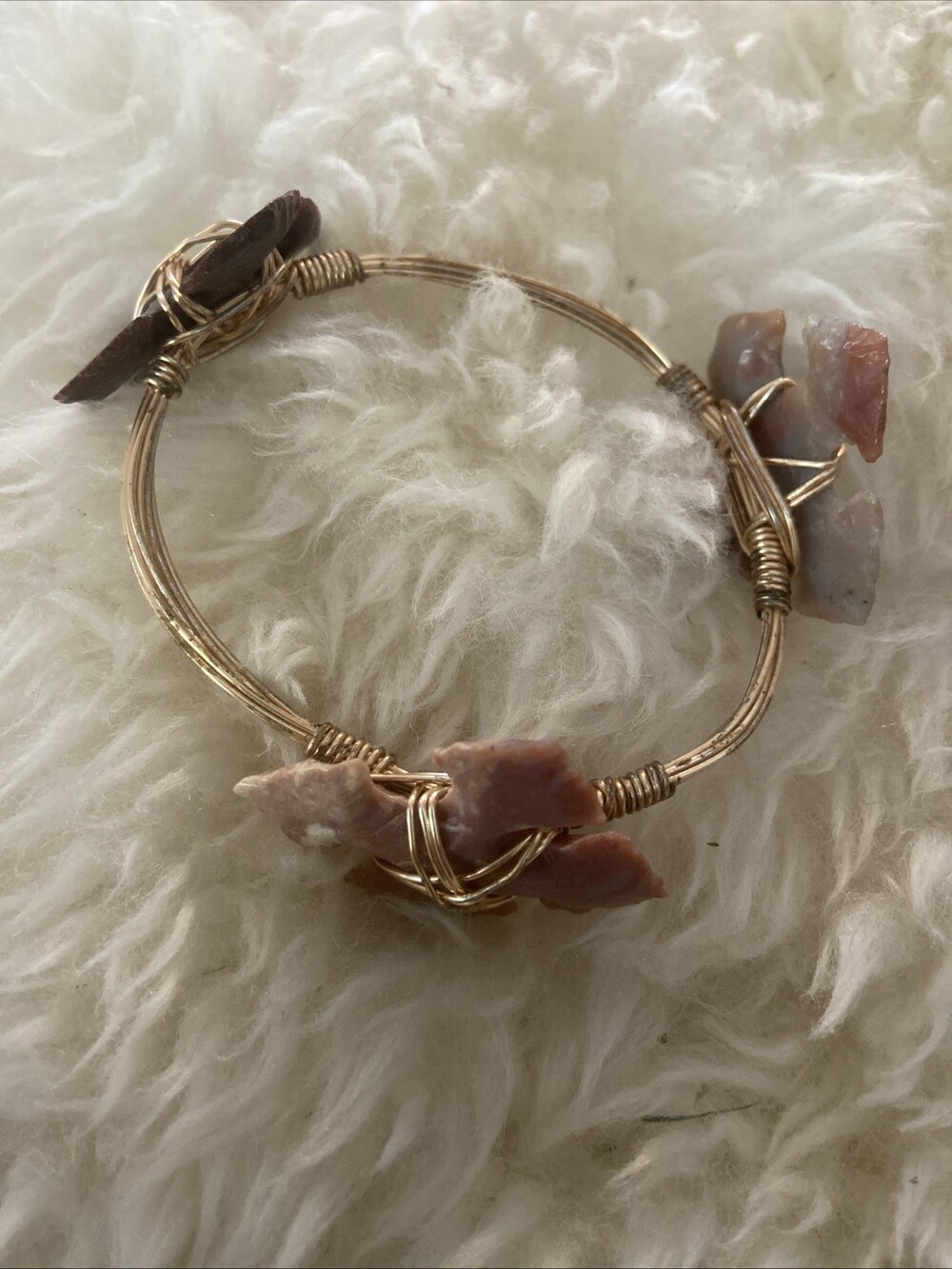 Bourbon & Boweties Gold Tone Wire Wrapped Arrowhead Bangle Bracelets